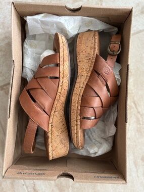  Born Laila Woven Leather Slingback Wedge US Size 9  Euro Size 40.5